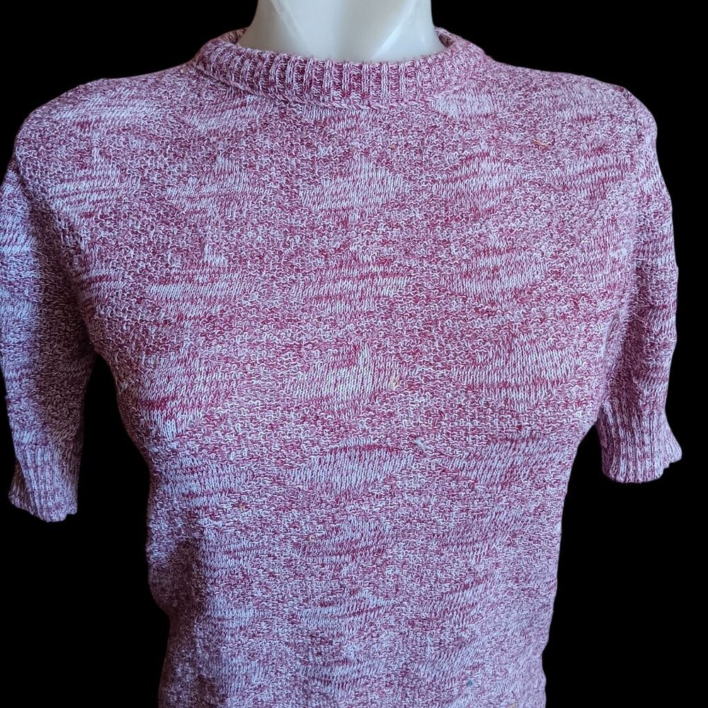 Vintage Medium Pink Knit Half-Sleeve Sweater Dress With Back Zipper Closure